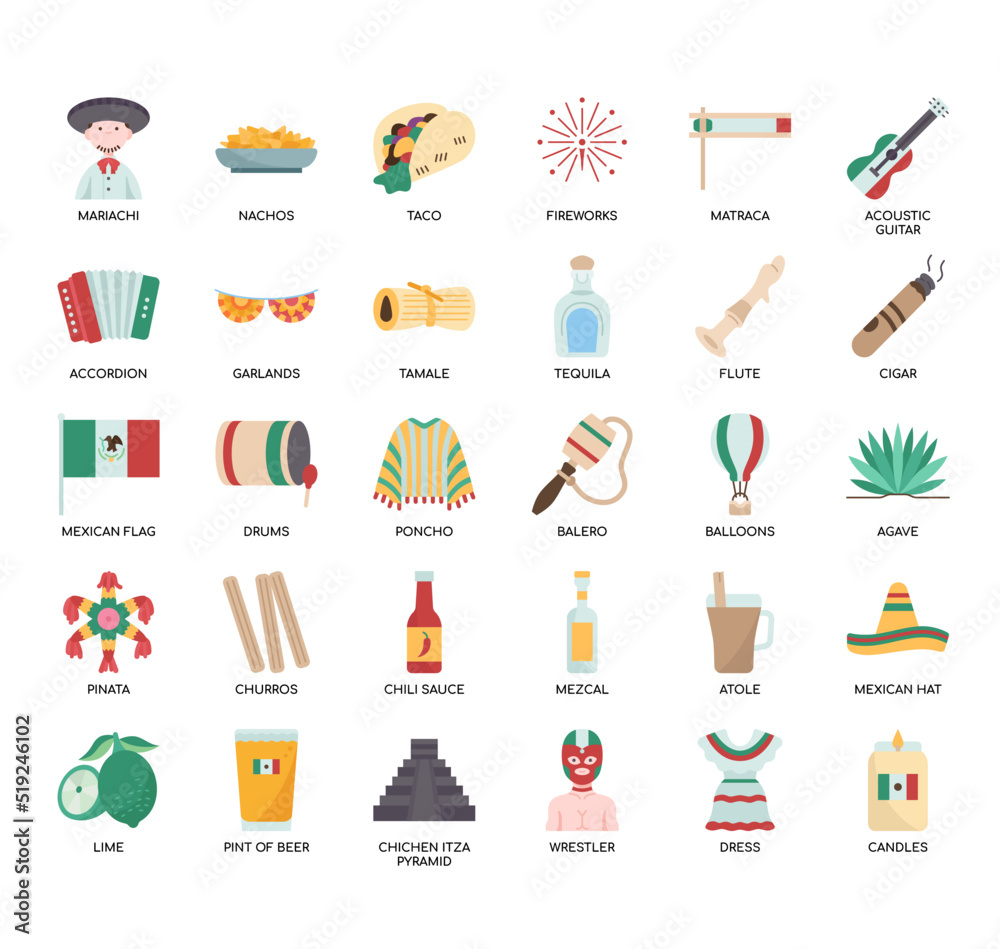 Set of Mexico thin line icons for any web and app project.