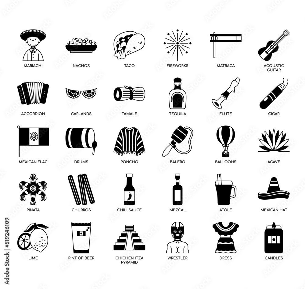 Set of Mexico thin line icons for any web and app project.