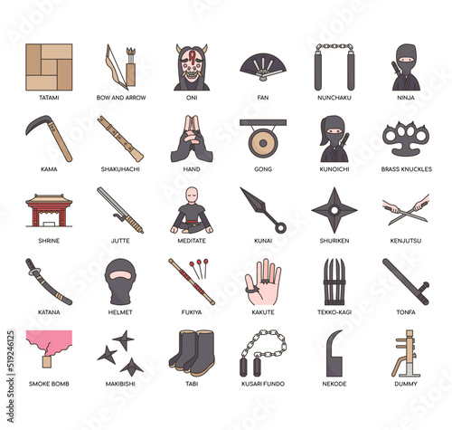 Set of ninja thin line icons for any web and app project.
