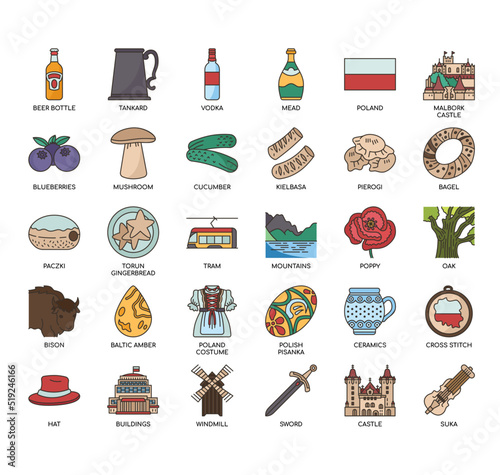 Set of Poland thin line icons for any web and app project.