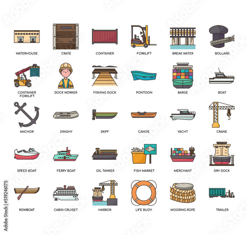 Set of Port thin line icons for any web and app project.