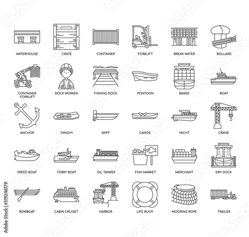 Set of Port thin line icons for any web and app project.
