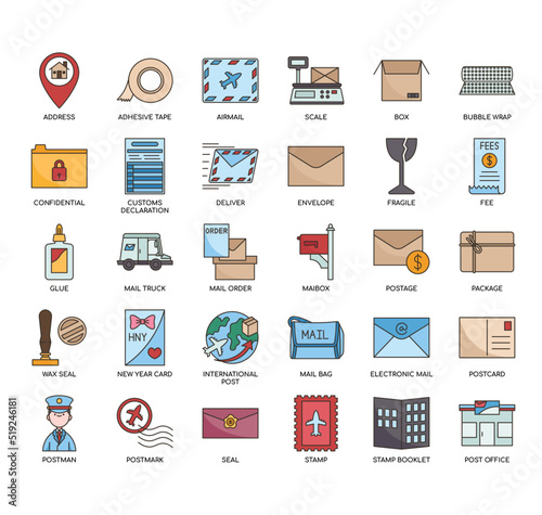 Set of Post office thin line icons for any web and app project.