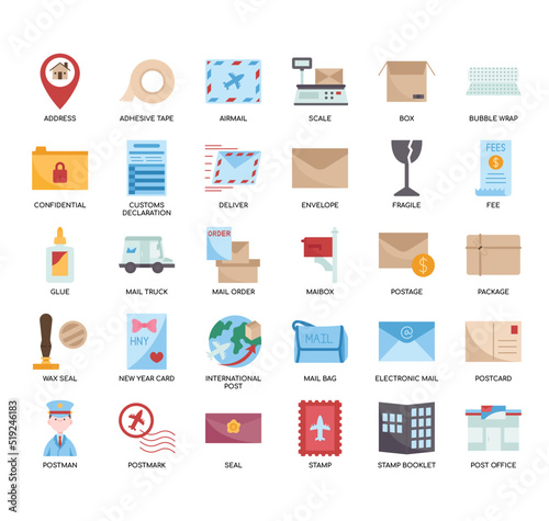 Set of Post office thin line icons for any web and app project.