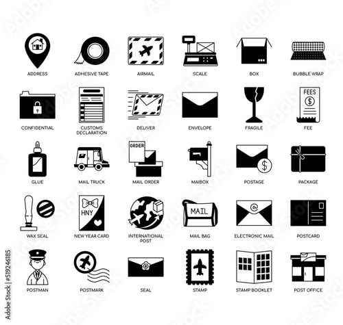 Set of Post office thin line icons for any web and app project.