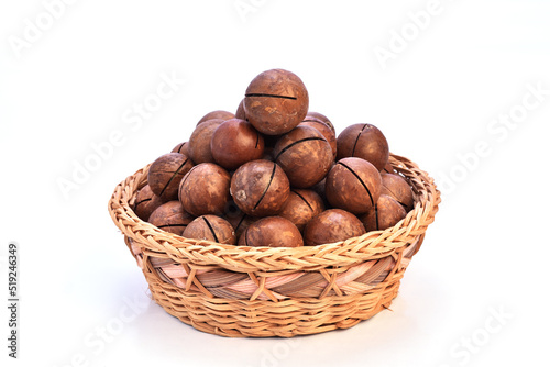 Macadamia nuts isolated on a white background 