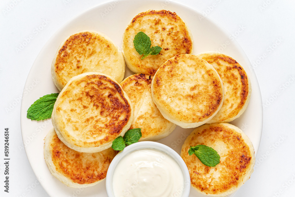 cottage cheese pancakes  with sour cream