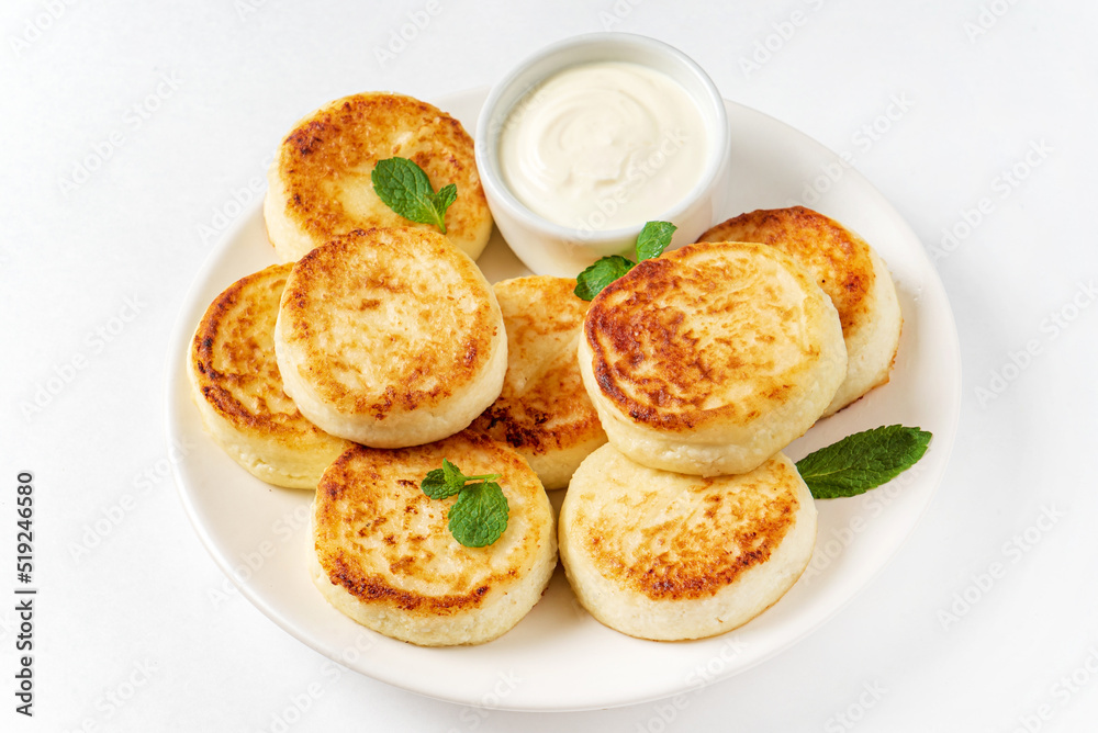 cottage cheese pancakes  with sour cream