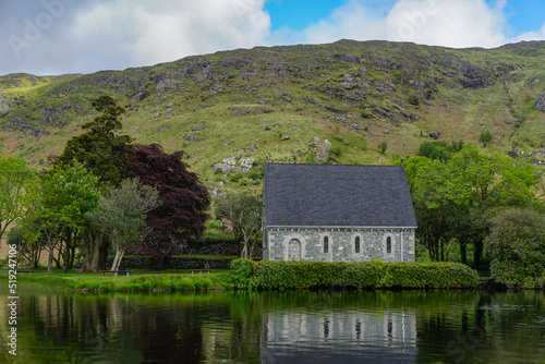 Gougane Barra, Co. Cork, Ireland: 19th-century oratory built on a small island in Gougane Lake, a scenic valley and heritage site in the Shehy Mountains.