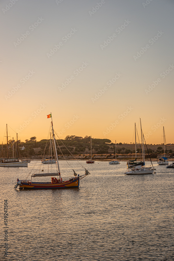 Harbor from Alvor at sunset in Portugal