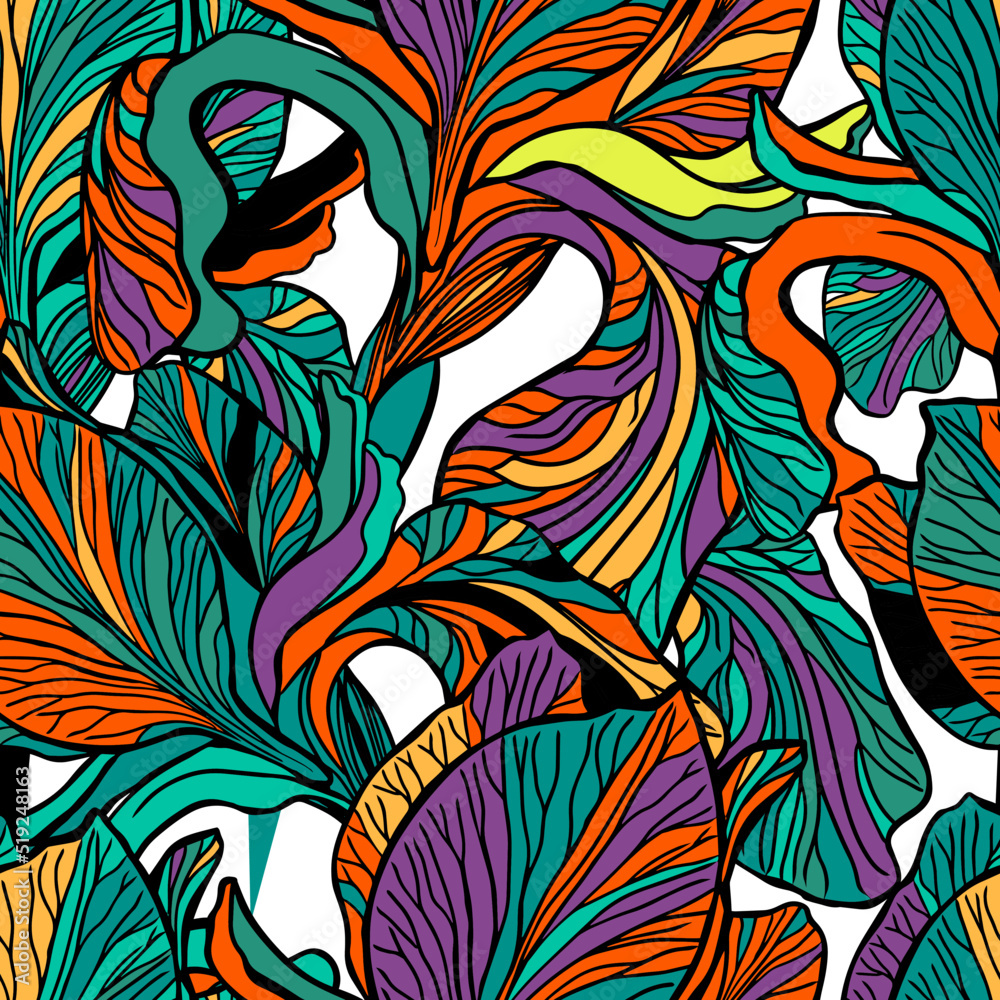 Seamless pattern multicolored irises. Vector illustration