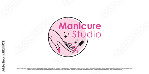 Nail polish logo design for manicure studio or nail salon with creative element Premium Vector
