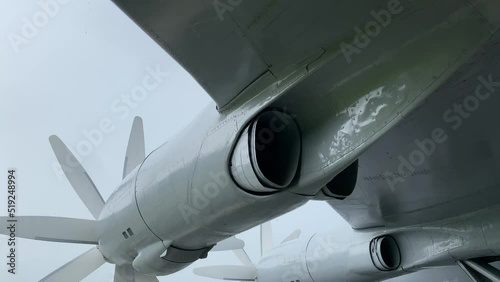 Close up shot of wings and base of a decommissioned Tupolev Tu-142 photo