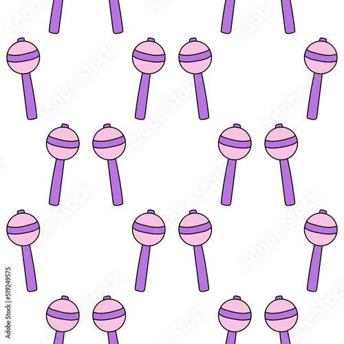 Purple lollipop on a stick. Y2K 90s seamless pattern vector background. Doodle and y2k candy