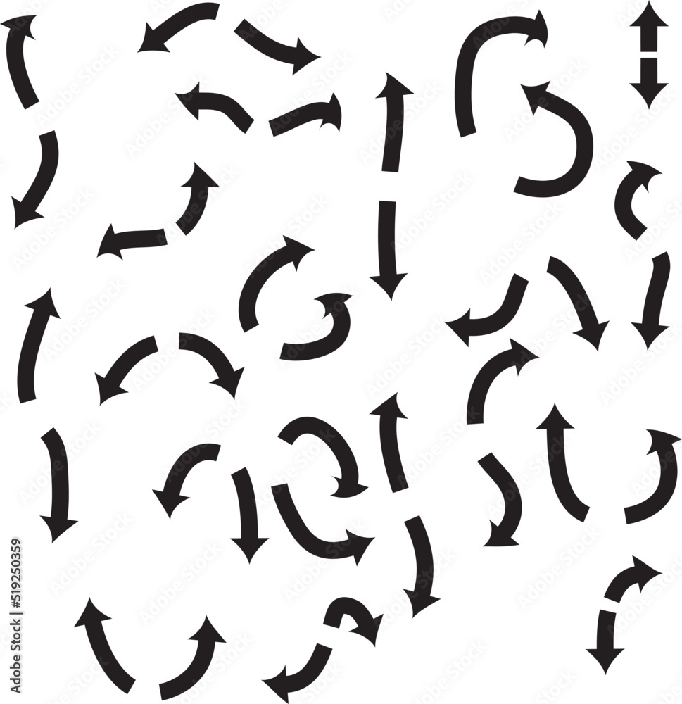 black, narrow arrows on a white background in different shapes black, narrow arrows on a white background in different shapes