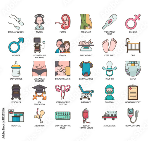 Set of reproductive health thin line icons for any web and app project.
