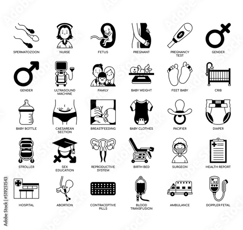 Set of reproductive health thin line icons for any web and app project.