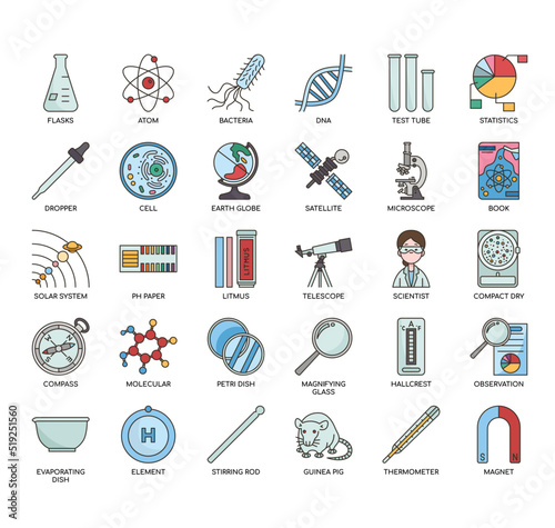 Set of Scientific study thin line icons for any web and app project.