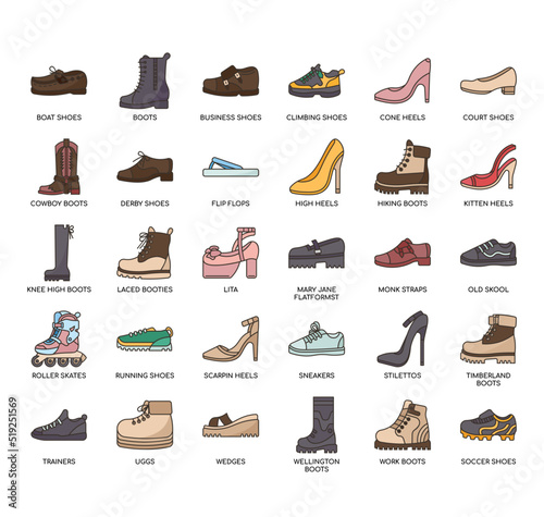 Set of shoe thin line icons for any web and app project. photo