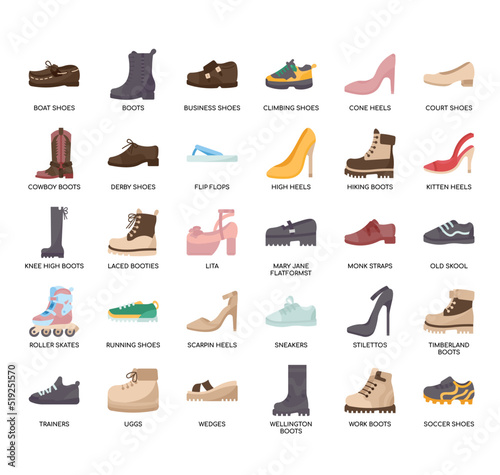 Set of shoe thin line icons for any web and app project.