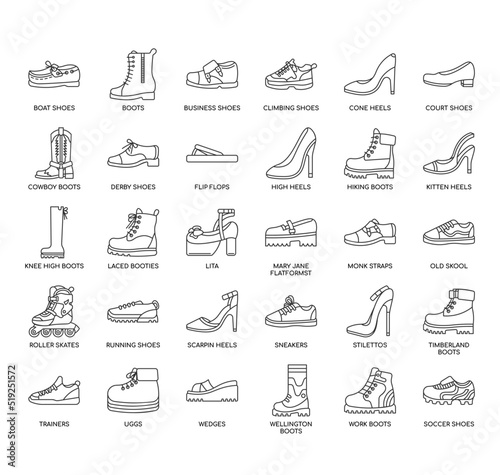 Set of shoe thin line icons for any web and app project. photo