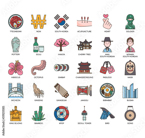 Set of South Korea thin line icons for any web and app project.