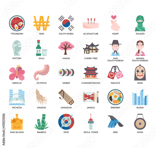 Set of South Korea thin line icons for any web and app project.