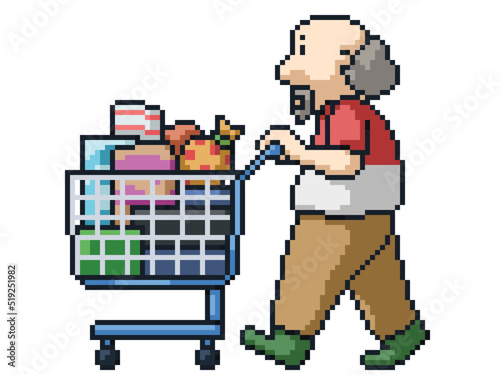 pixel art old man shopping