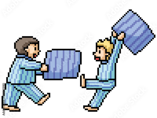 pixel art kid pillow fight