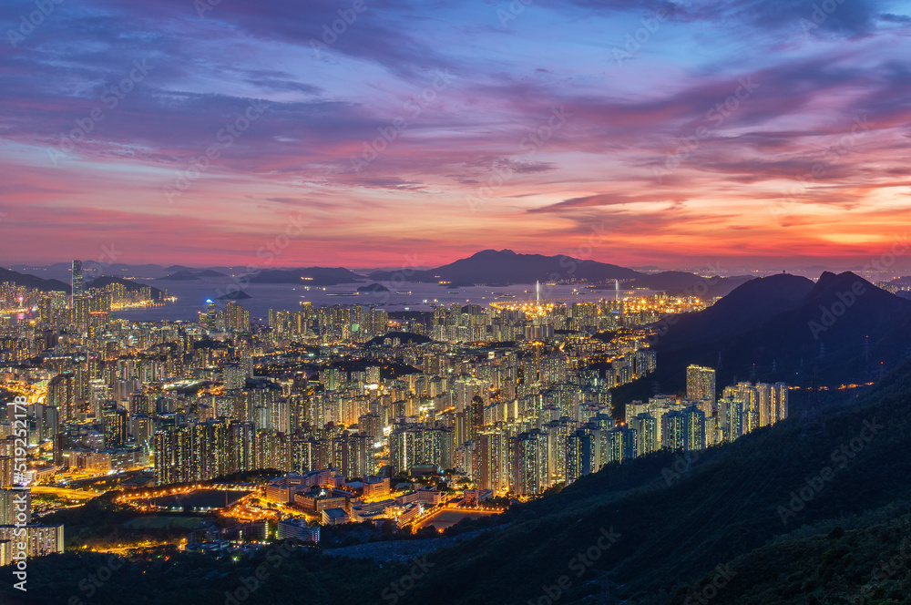 Idyllic landscape of Hong Kong city at dusk