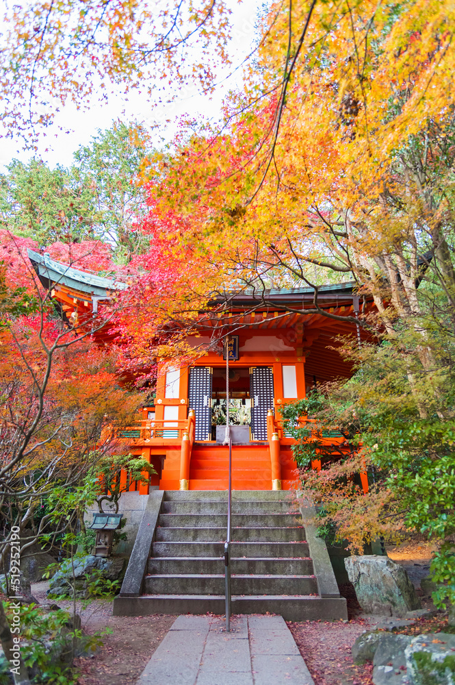 pavilion in japanese garden in Bishamon-Do Temple in autumn season, Kyoto, Japan pavilion in japanese garden in Bishamon-Do Temple in autumn season, Kyoto, Japan