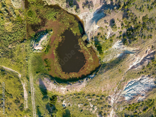 Drone Aerial Down Onto Abandoned Sapphire Mine Site photo