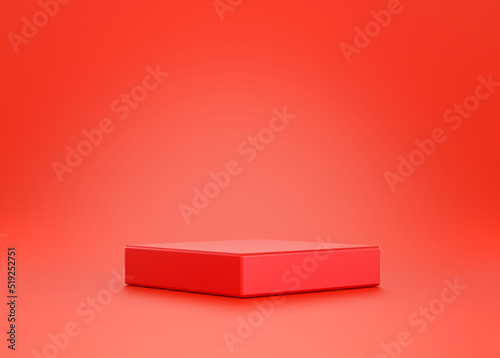 Red podium pedestal minimal product display abstract background 3D illustration empty display scene presentation for product placement © mamewmy