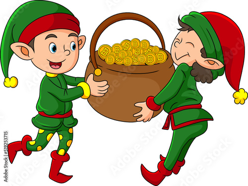The dwarfs are holding a big sack of bitcoins