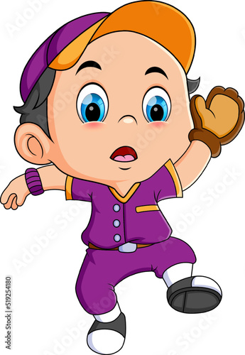 The boy play the baseball as the catcher and run for catch the ball