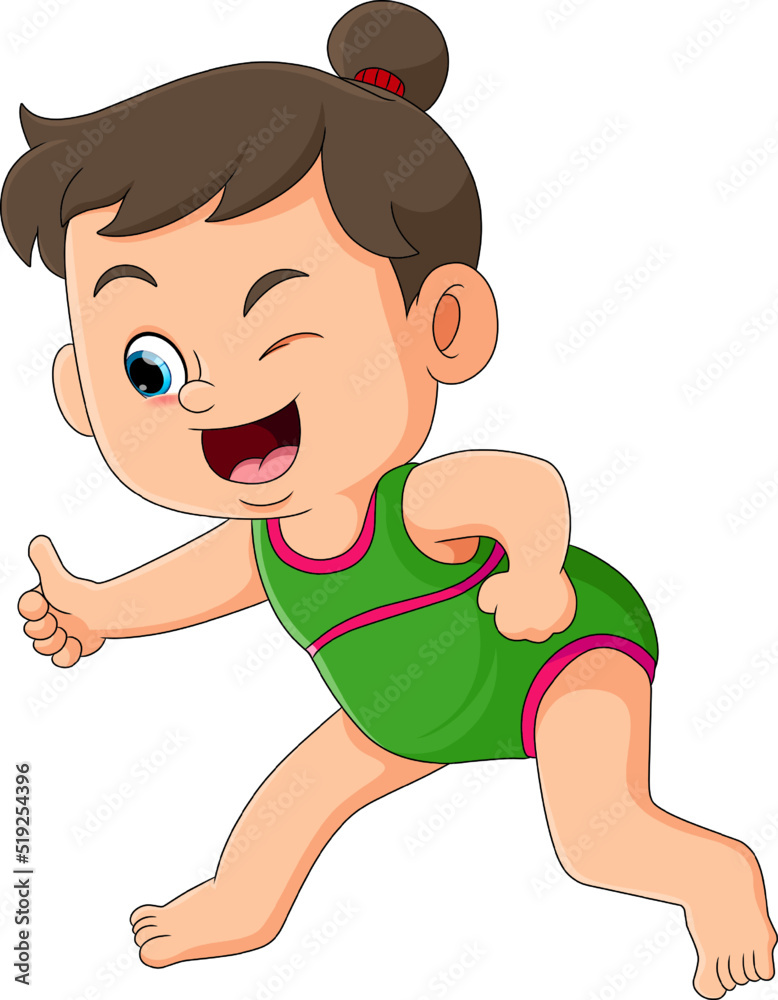 Cartoon happy little girl in swimsuit posing Cartoon happy little girl in swimsuit posing