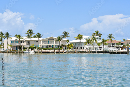 Waterfront homes and boats along the waterway in Marathon key in the Florida Keys photo