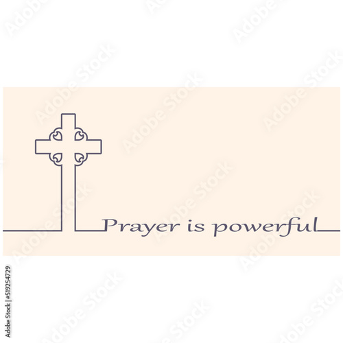Christianity concept illustration. Cross and prayer is powerful phrase. Thin line style