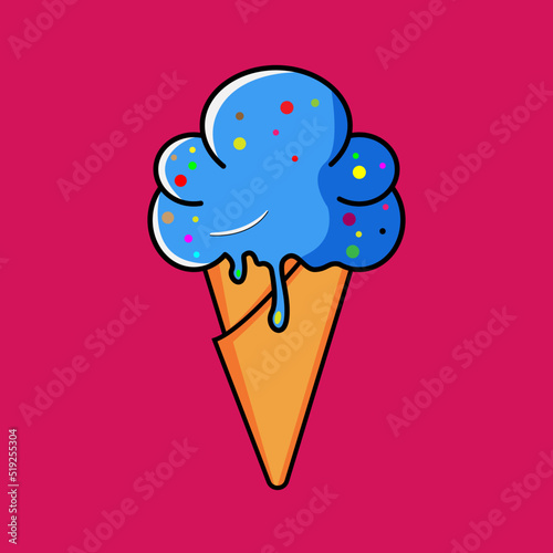 blue ice cream topped with delicious waena-waeni mesis with melted cone,