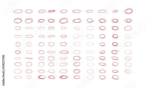 Red oval scribble highlighter. Red hand drawn marker elements, blank circles and ovals. 