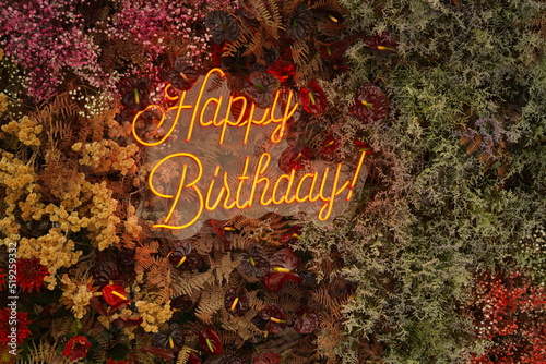 happy birthday in luminous font and nature