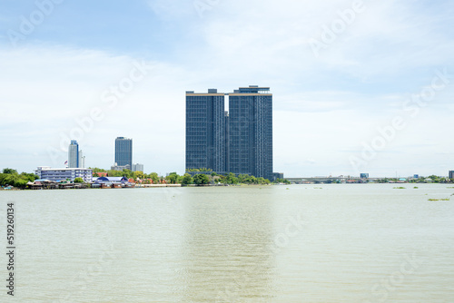 Panoramic view of modern buildings and river view in Nonthaburi.