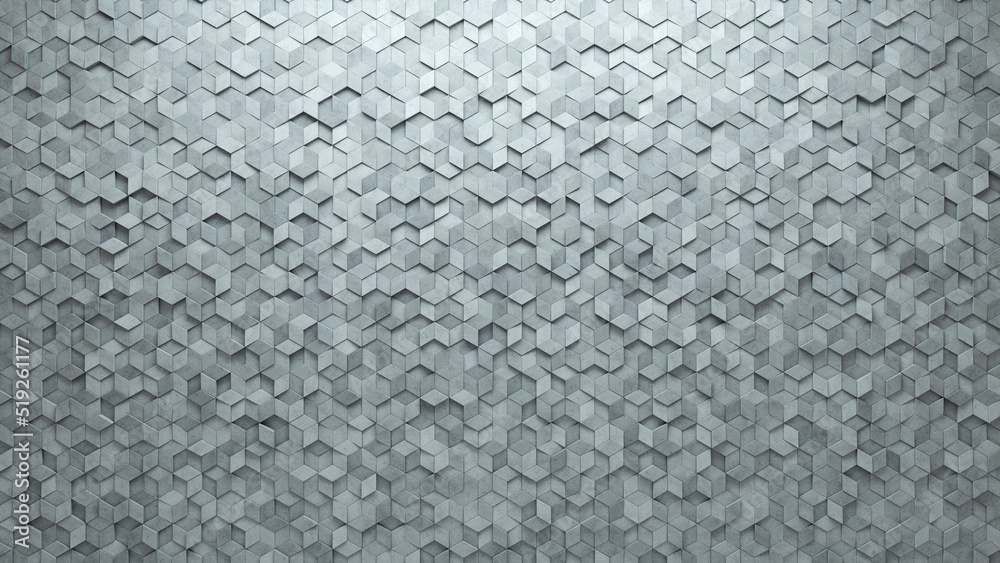 Polished, Diamond Shaped Wall background with tiles. Futuristic, tile Wallpaper with Concrete, 3D blocks. 3D Render