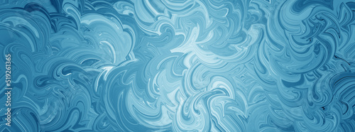 Marbled blue and white background, waves of liquid paint in wavy ocean illustration, marble texture design in pastel blues