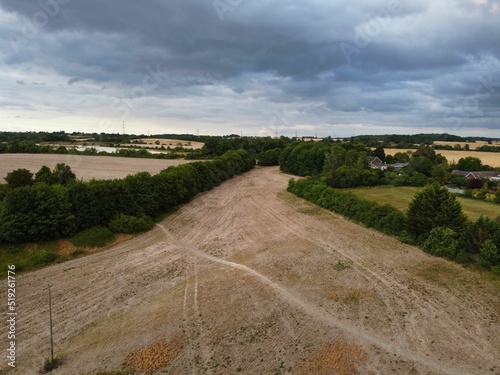 Aerial footage of Countryside fields at M1 J11 Motorways Luton England UK photo