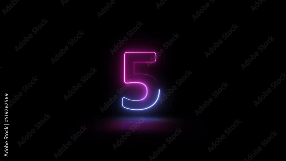 Pink and Blue neon light 10 second countdown on black background. Timer from 10 to 0 second. top ten countdown, neon light number. Modern counting 10 to 1 second