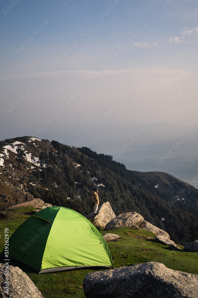 Beautiful camping location in Himachal Pradesh. Place is called as Triund trek in Dharamshala region, Himachal Pradesh, India.