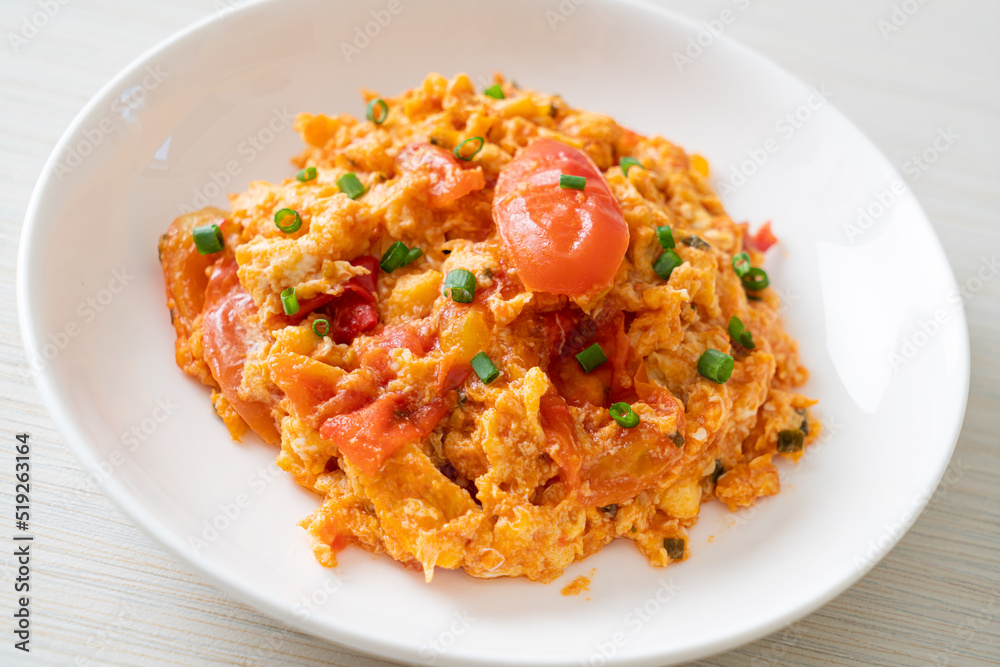 Stir-fried tomatoes with egg or Scrambled eggs with tomatoes Stir-fried tomatoes with egg or Scrambled eggs with tomatoes