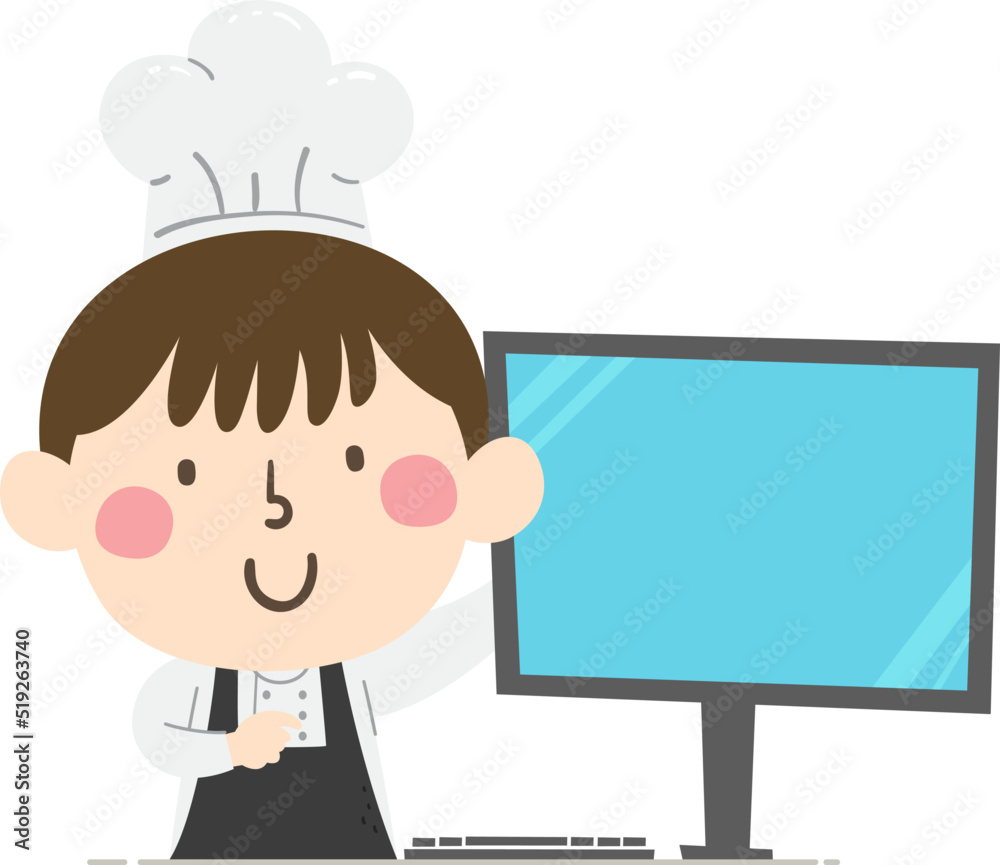 Kid Boy Chef Hat Computer Monitor Illustration