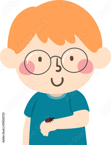 Kid Boy Bug Pet Beetle Arm Illustration